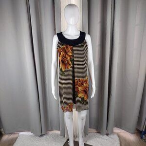 En Focus Studio Yellow Rose Sleeveless Dress With Black And Tan Stripes. Size 8